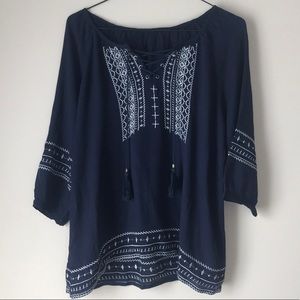 Navy Blue Embroidered Blouse